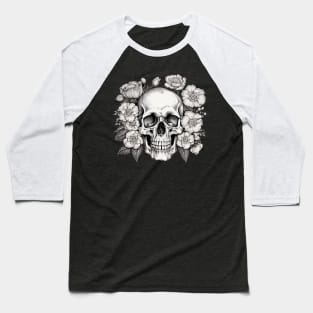 Skull with flowers Baseball T-Shirt